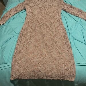 Taupe colored lace dress worn 2 times in a wedding. size 10 w/ 3/4 sleeves